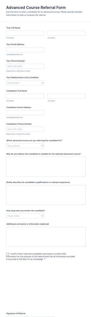 Advanced Course Referral Form Template
