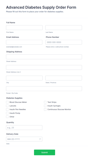 Advanced Diabetes Supply Order Form Template