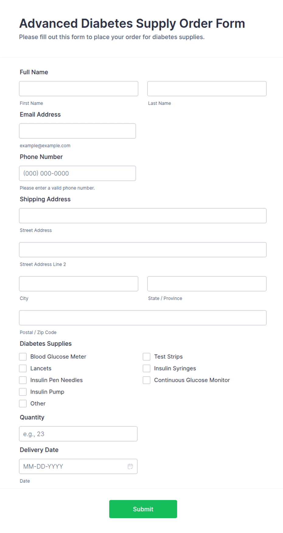 Curoscript Order Form Advanced Diabetes Supply Order Form Template | Jotform
