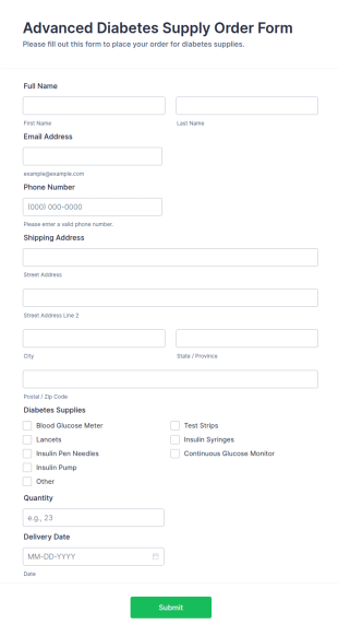 Advanced Diabetes Supply Order Form Template