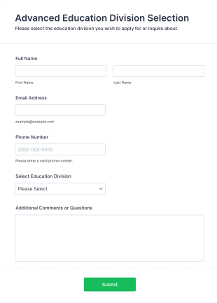 Advanced Education Division Selection Form Template