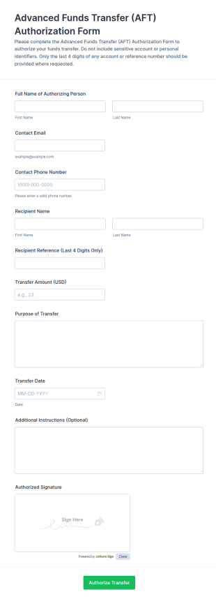 Advanced Funds Transfer (AFT) Authorization Form Template