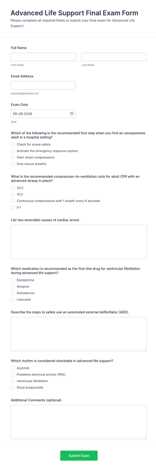 Advanced Life Support Final Exam Form Template