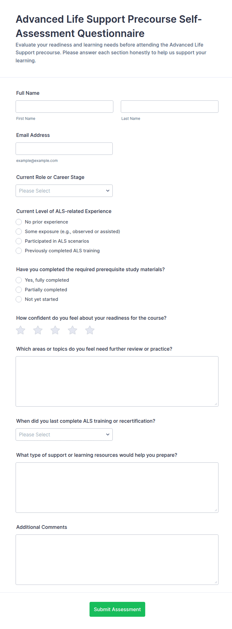 Self Inventory.pdf Advanced Life Support Precourse Self-Assessment Questionnaire Form ...