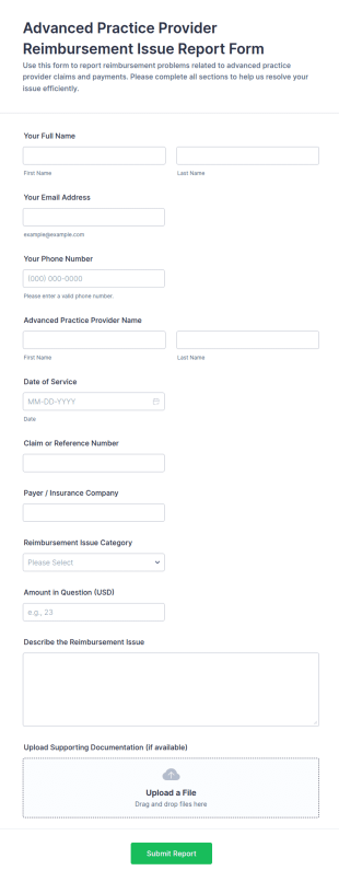 Advanced Practice Provider Reimbursement Issue Report Form Template