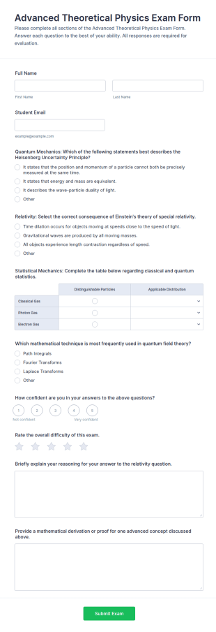 Advanced Theoretical Physics Exam Form Template