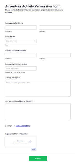Adventure Activity Permission Form Template