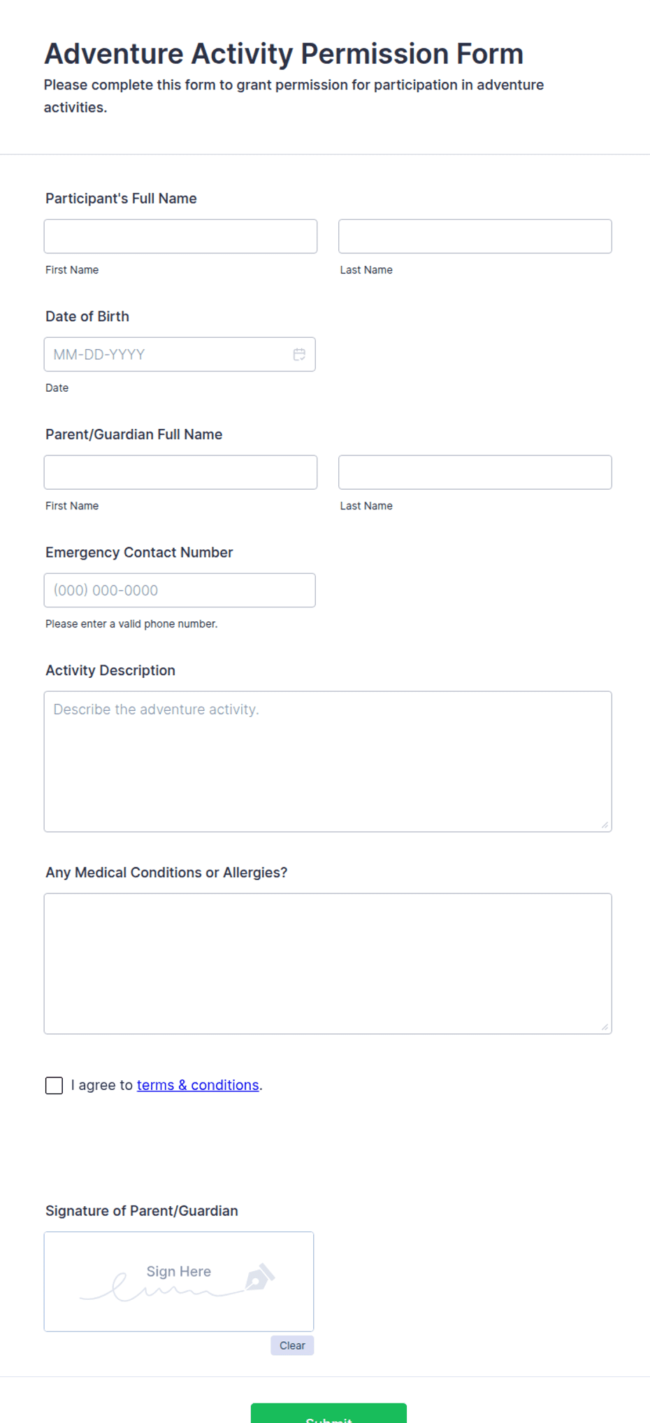 Adventure Activity Permission Form Template | Jotform
