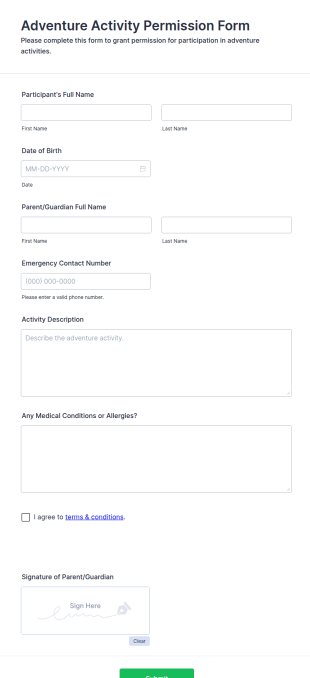 Adventure Activity Permission Form Template