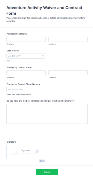 Adventure Activity Waiver And Contract Form Template