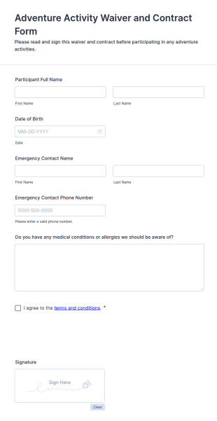 Adventure Activity Waiver And Contract Form Template