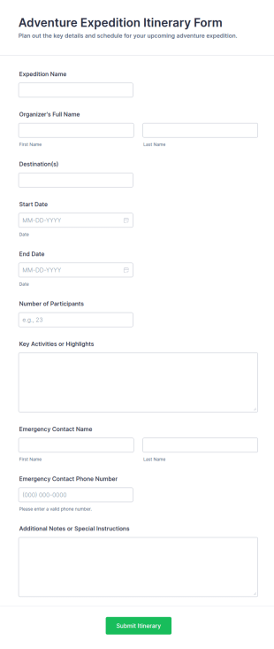 Adventure Expedition Itinerary Form Template