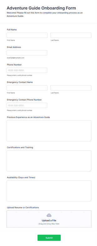 Adventure Guide Onboarding Form Form Template