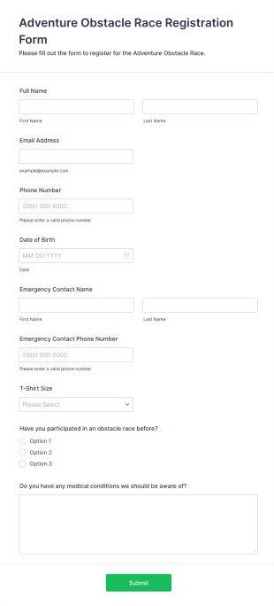 Adventure Obstacle Race Registration Form Template