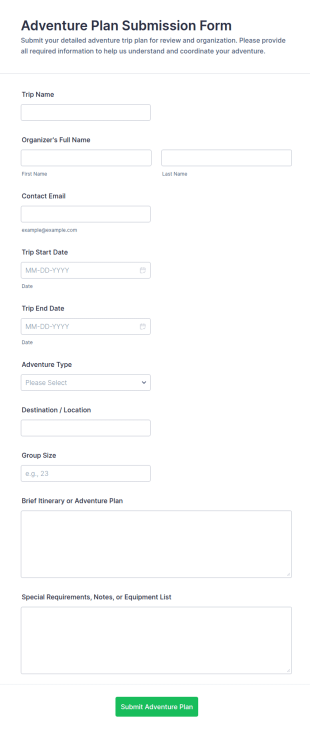 Adventure Plan Submission Form Template