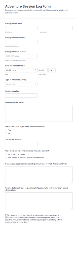 Adventure Session Log Form Template
