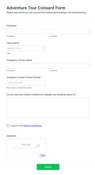 Adventure Tour Consent Form Template