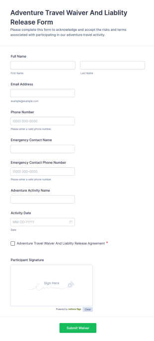 Adventure Travel Waiver And Liability Release Form Template