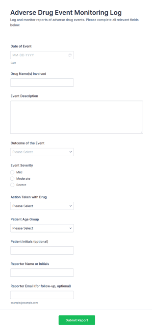 Adverse Drug Event Monitoring Log Form Template