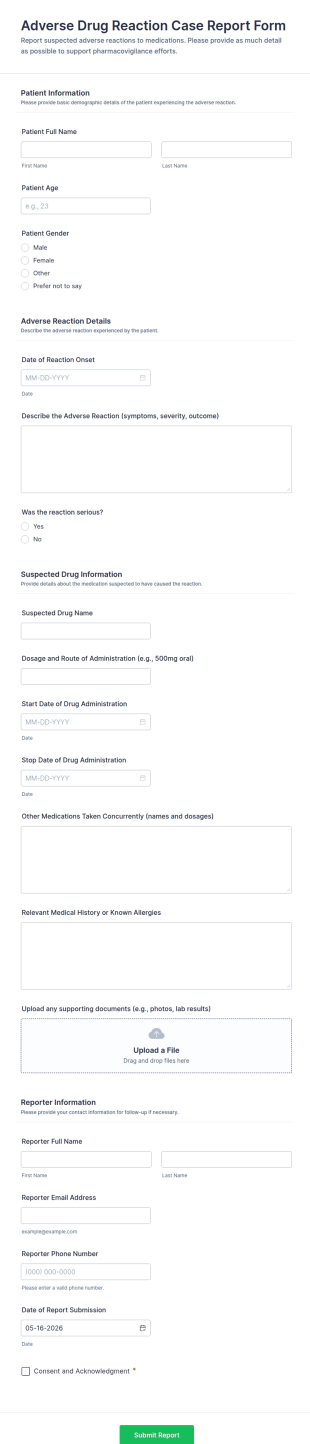 Adverse Drug Reaction Case Report Form Template