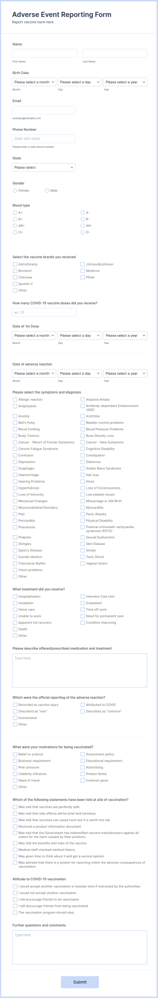 Adverse Event Reporting Form Template
