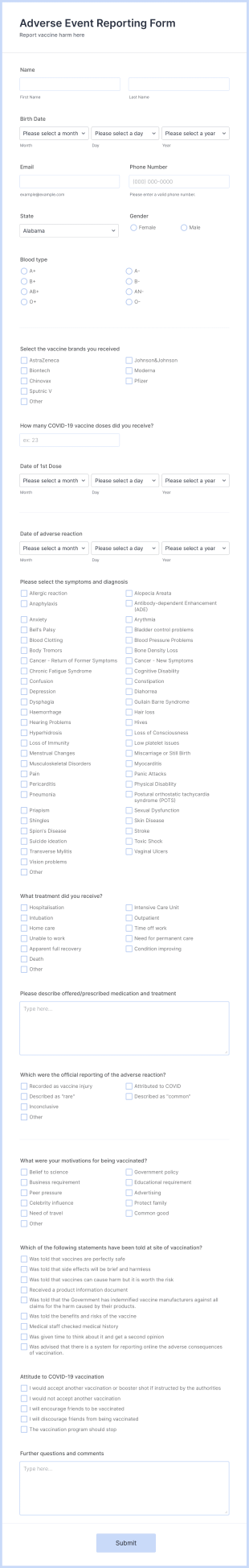 Adverse Event Reporting Form Template