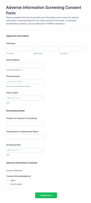 Adverse Information Screening Consent Form Template