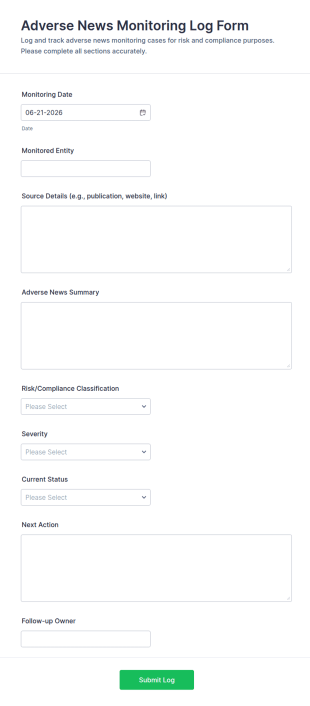Adverse News Monitoring Log Form Template