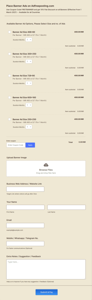 Advertise Of Adfreeposting.com Classifieds Form Template