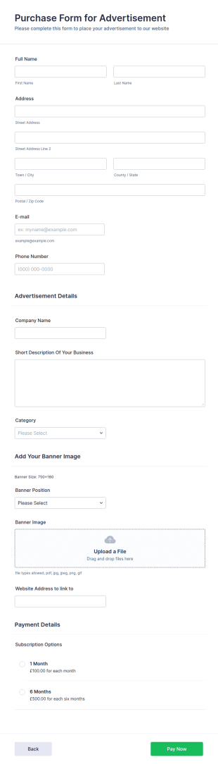 Advertiser Purchase Form Template