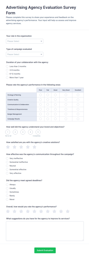 Advertising Agency Evaluation Survey Form Template