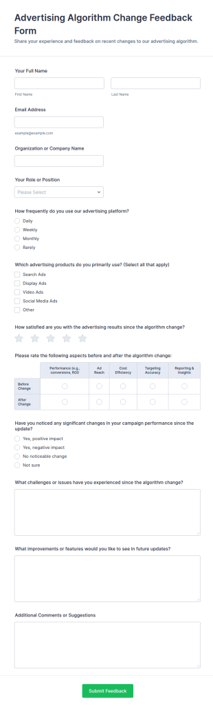 Advertising Algorithm Change Feedback Form Template