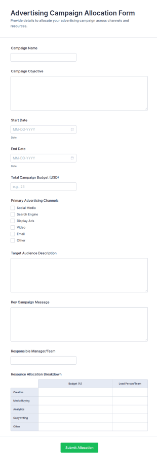Advertising Campaign Allocation Form Template