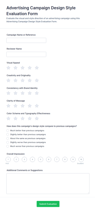 Advertising Campaign Design Style Evaluation Form Template