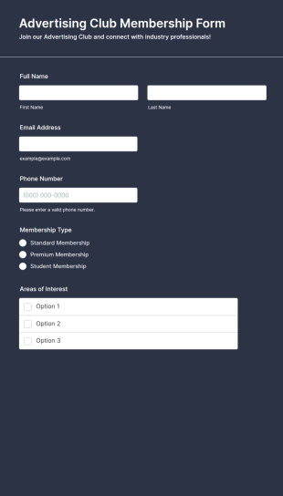 Advertising Club Membership Form Template