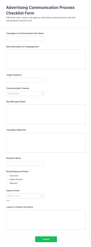 Advertising Communication Process Checklist Form Template