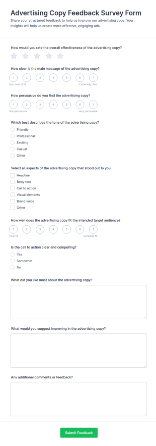 Advertising Copy Feedback Survey Form Template