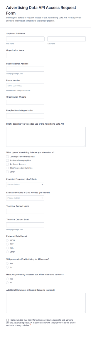 Advertising Data API Access Request Form Template