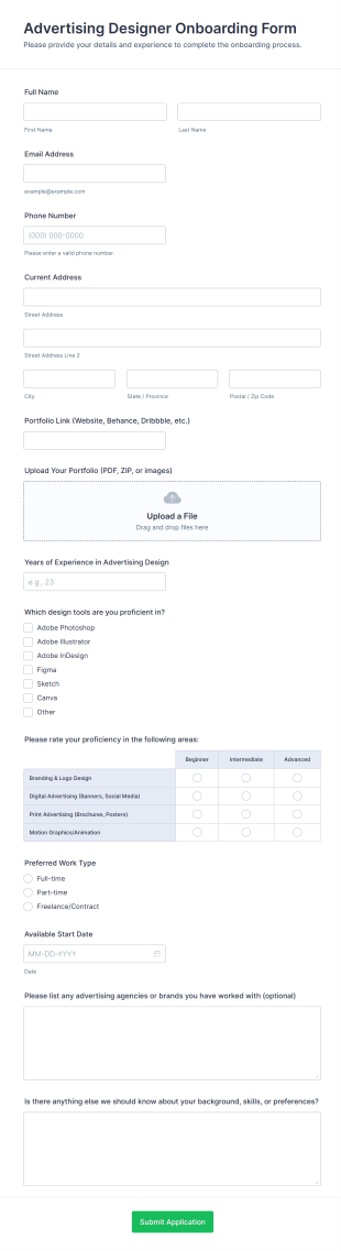 Advertising Designer Onboarding Form Template