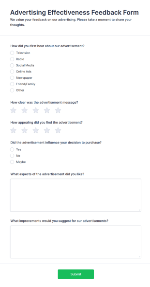 Advertising Effectiveness Feedback Form Template