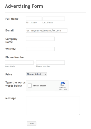 Advertising Form Template