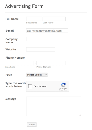 Advertising Form Template
