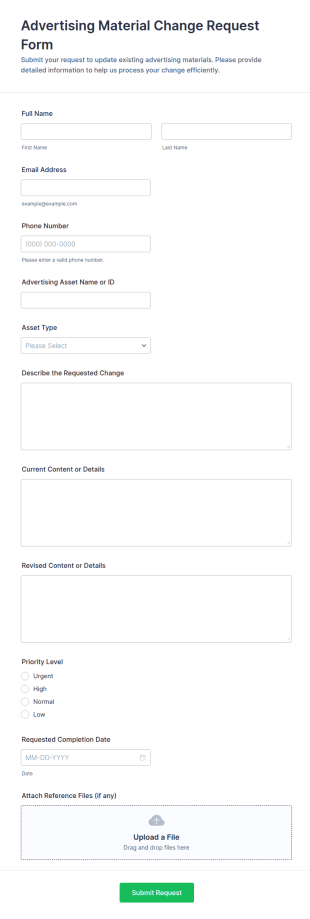 Advertising Material Change Request Form Template