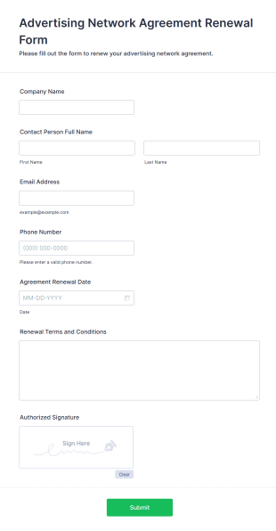 Advertising Network Agreement Renewal Form Form Template