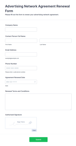 Advertising Network Agreement Renewal Form Template