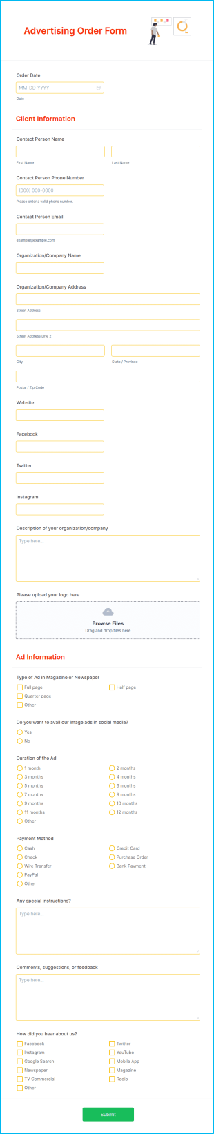 Advertising Order Form Template