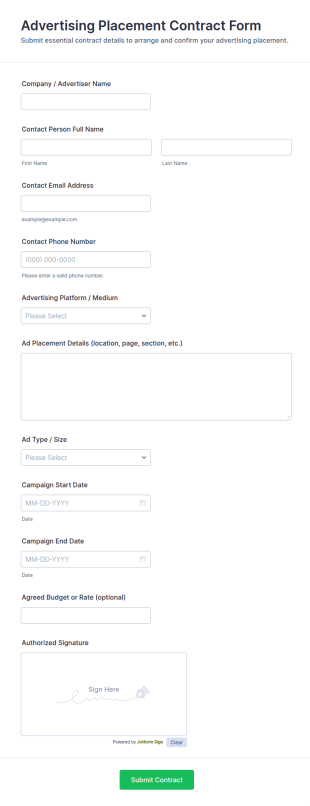 Advertising Placement Contract Form Template