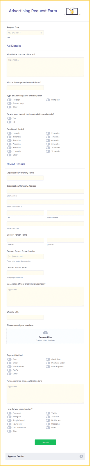 Advertising Request Form Template