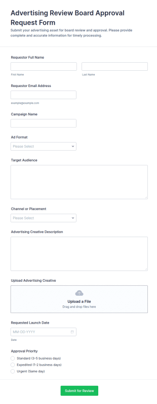 Advertising Review Board Approval Request Form Template