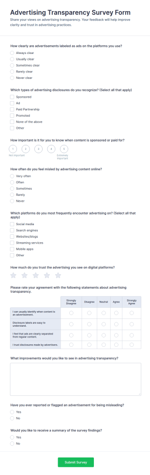 Advertising Transparency Survey Form Template